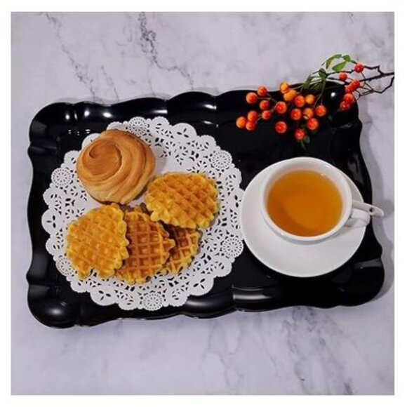 6 Pack Black Plastic Food Serving Trays, 15" x 10" Rectangle, Dishwasher Safe - Picture 2 of 2